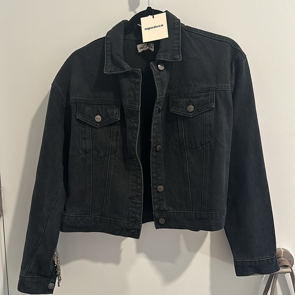 SUPERDOWN RHINESTONE FRINGE DENIM JACKET TAGS ON - Picture 4 of 6